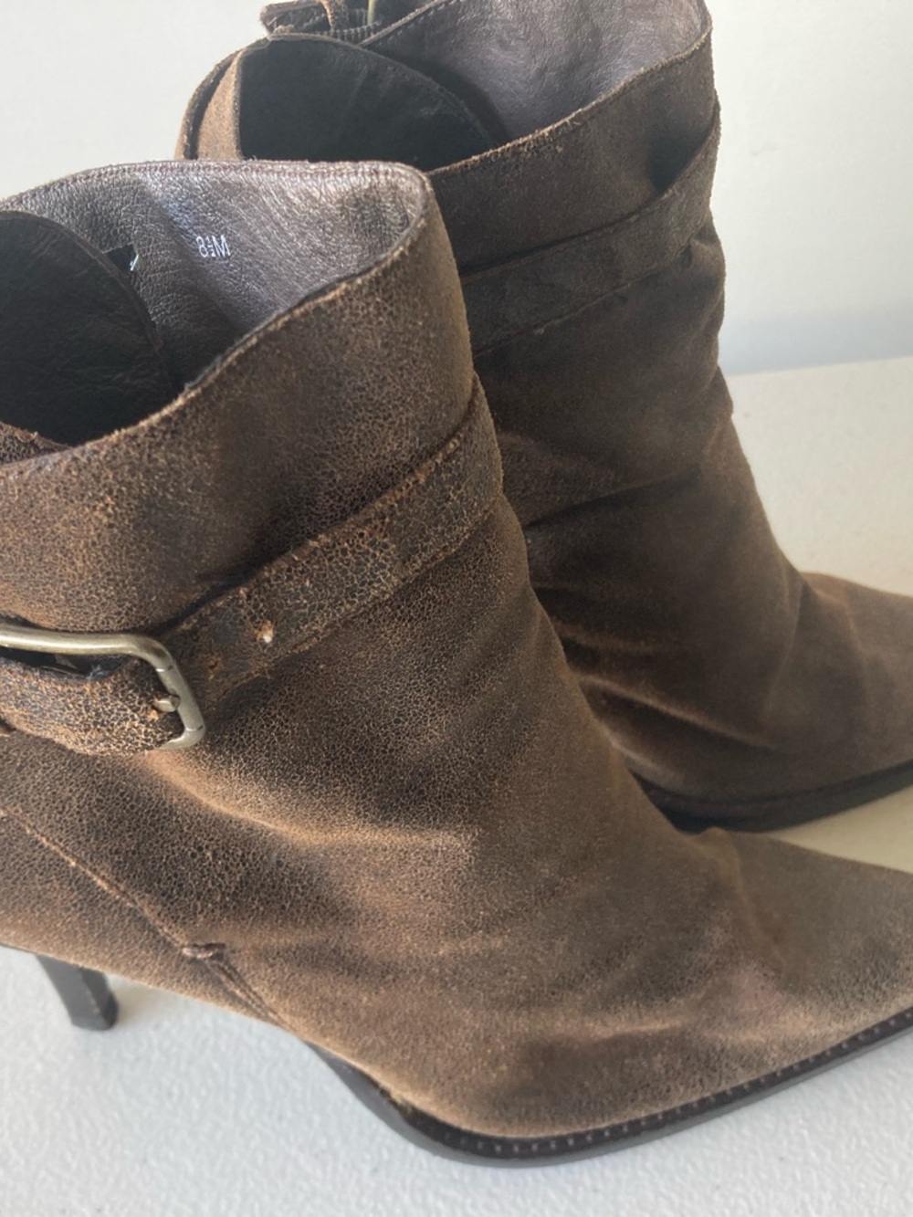 PELLE MODA Women’s Brown Suede Ankle Boots with Buckle Detail